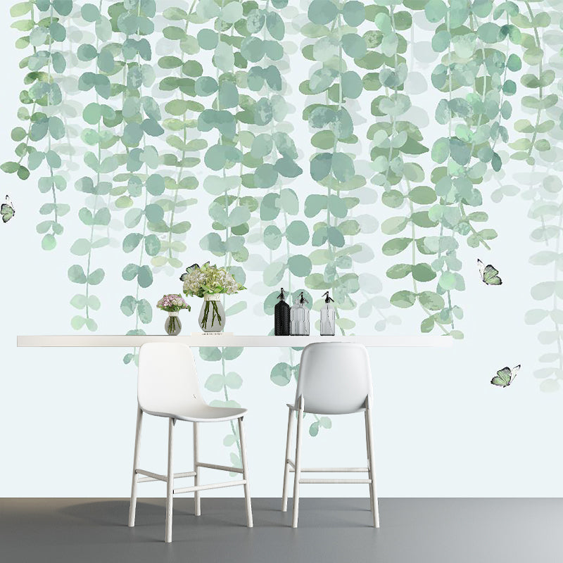 Modern Willow Branch Wall Mural Decal in Green and White Home Wall Decor, Full Size Clearhalo 'Wall Decor' 'Wall Mural' 1185946