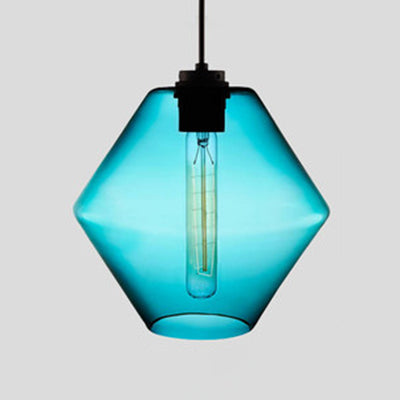 Cylindrical Hanging Lamp Simplicity Glass 1 Light Pink/Yellow/Blue Hanging Ceiling Light Blue C Clearhalo 'Ceiling Lights' 'Glass shade' 'Glass' 'Modern Pendants' 'Modern' 'Pendant Lights' 'Pendants' Lighting' 118743