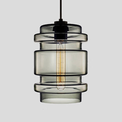 Cylindrical Hanging Lamp Simplicity Glass 1 Light Pink/Yellow/Blue Hanging Ceiling Light Smoke Gray B Clearhalo 'Ceiling Lights' 'Glass shade' 'Glass' 'Modern Pendants' 'Modern' 'Pendant Lights' 'Pendants' Lighting' 118762
