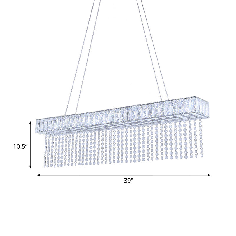 Oversized Rectangle Kitchen Island Light Modernist Crystal Clear LED Hanging Lamp with Chain Fringe Clearhalo 'Ceiling Lights' 'Island Lights' Lighting' 1192564