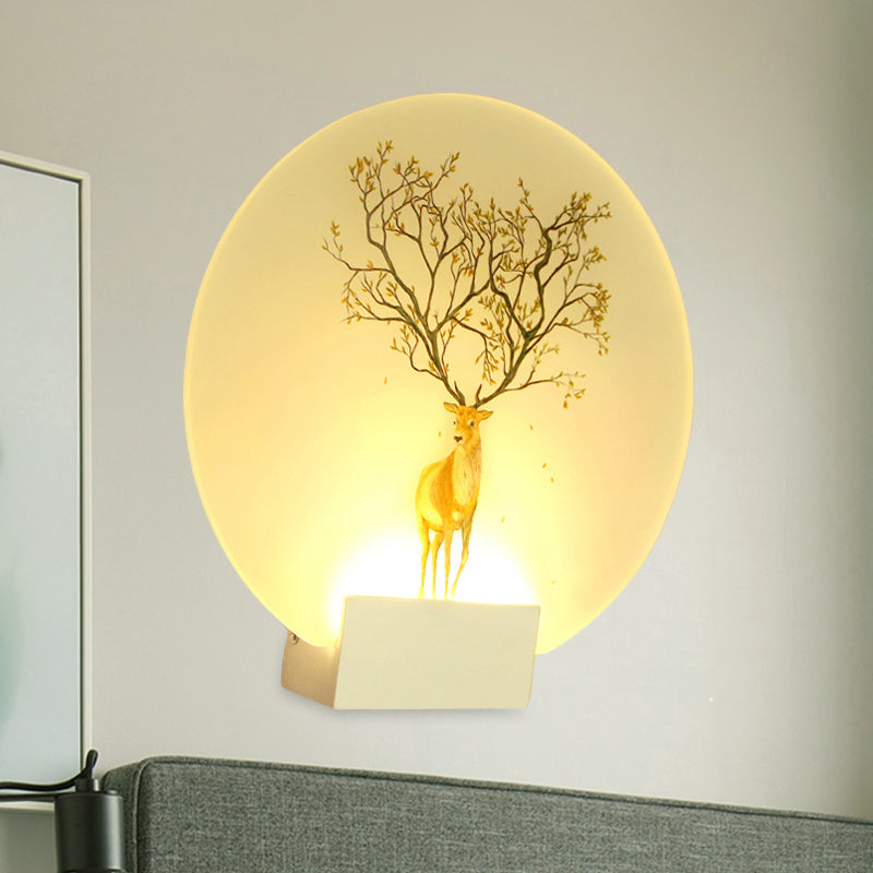 Circular Living Room Elk Wall Lamp Acrylic LED Chinese Style Wall Mural Light in White Clearhalo 'Wall Lamps & Sconces' 'Wall Lights' Lighting' 1192574