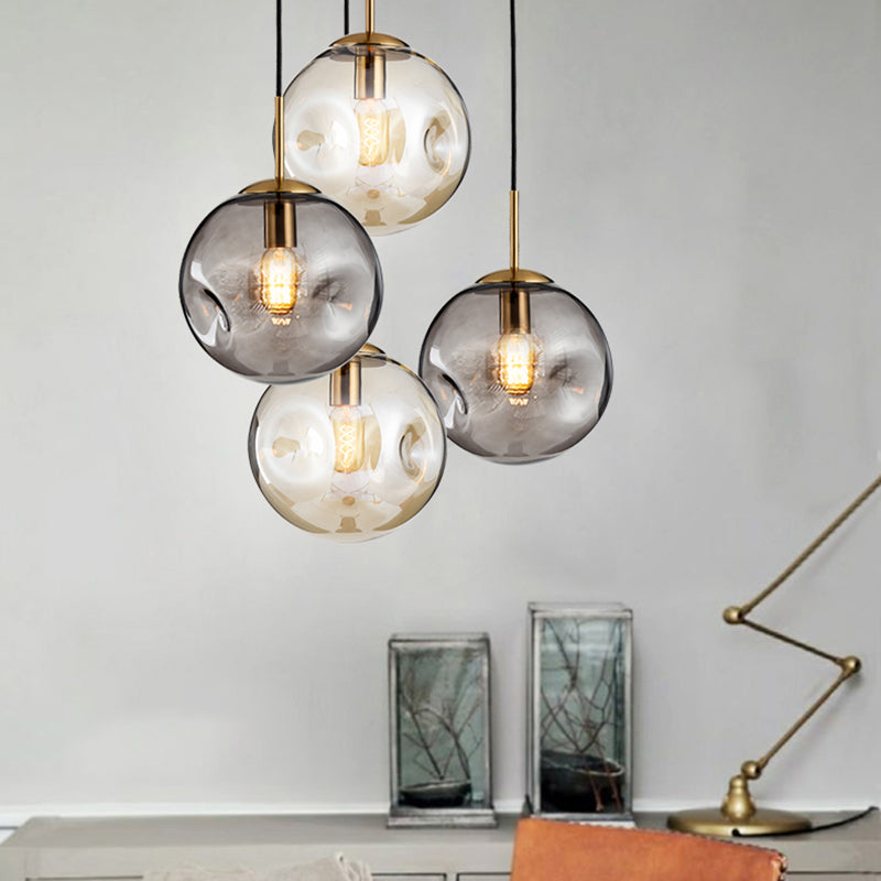 Modern Style 1 Bulb Pendant Light with Concave Glass Shade Silver/Red Global Hanging Light Fixture for Restaurant Clearhalo 'Ceiling Lights' 'Glass shade' 'Glass' 'Modern Pendants' 'Modern' 'Pendant Lights' 'Pendants' Lighting' 119263
