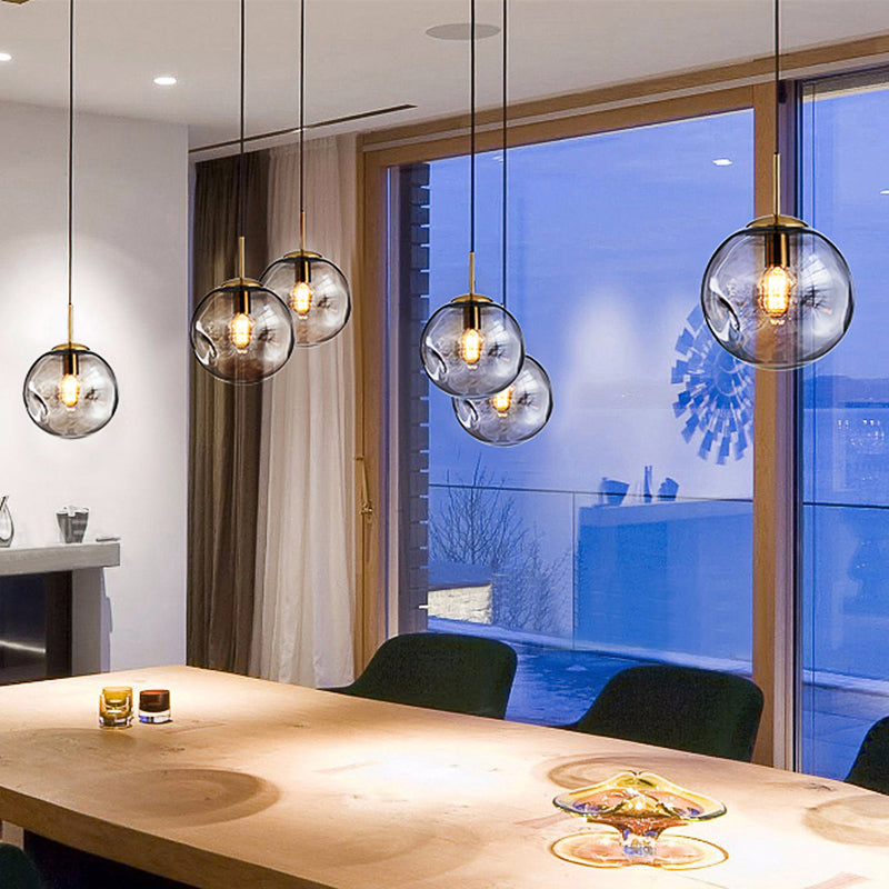 Modern Style 1 Bulb Pendant Light with Concave Glass Shade Silver/Red Global Hanging Light Fixture for Restaurant Clearhalo 'Ceiling Lights' 'Glass shade' 'Glass' 'Modern Pendants' 'Modern' 'Pendant Lights' 'Pendants' Lighting' 119266