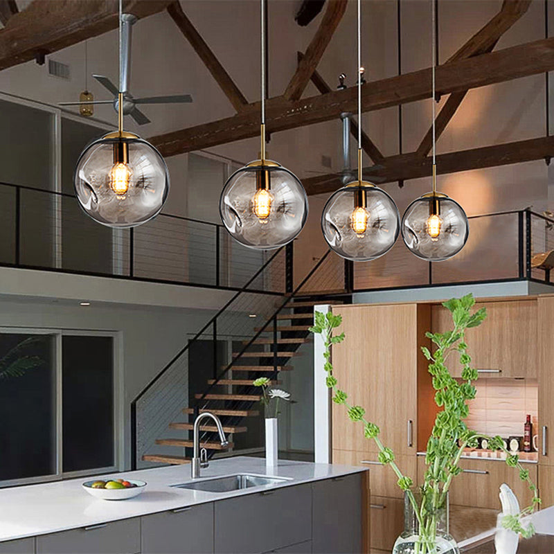 Modern Style 1 Bulb Pendant Light with Concave Glass Shade Silver/Red Global Hanging Light Fixture for Restaurant Smoke Gray Clearhalo 'Ceiling Lights' 'Glass shade' 'Glass' 'Modern Pendants' 'Modern' 'Pendant Lights' 'Pendants' Lighting' 119267