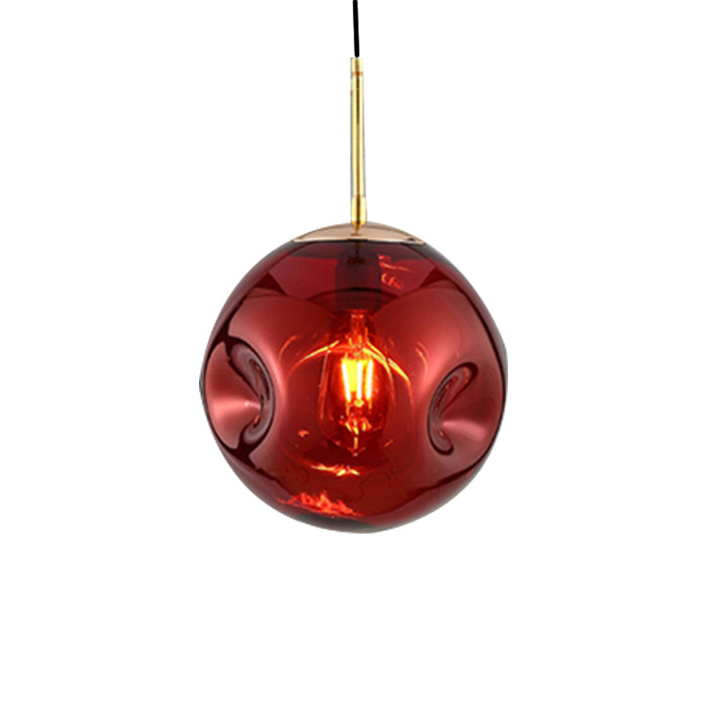 Modern Style 1 Bulb Pendant Light with Concave Glass Shade Silver/Red Global Hanging Light Fixture for Restaurant Clearhalo 'Ceiling Lights' 'Glass shade' 'Glass' 'Modern Pendants' 'Modern' 'Pendant Lights' 'Pendants' Lighting' 119278