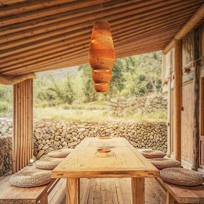 Parchment Paper Vase Shaped Suspended Light Asian Single Pendant Light in Brown for Restaurant Clearhalo 'Ceiling Lights' 'Pendant Lights' 'Pendants' Lighting' 119311