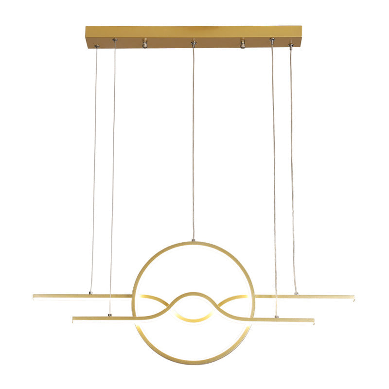 Modern Wavy and Ring Island Lamp Metallic Dining Room LED Pendulum Light in Gold, White/Warm Light Clearhalo 'Ceiling Lights' 'Island Lights' Lighting' 1193402