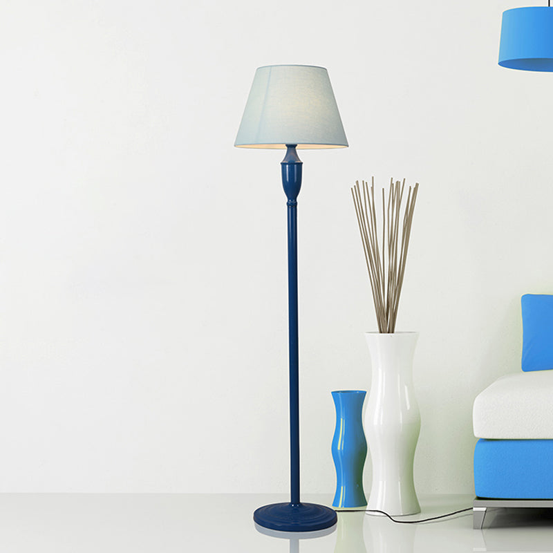 Blue 1 Bulb Floor Standing Lamp Vintage Style Fabric Barrel Shaped Floor Light for Bedroom Clearhalo 'Floor Lamps' 'Lamps' Lighting' 1193566