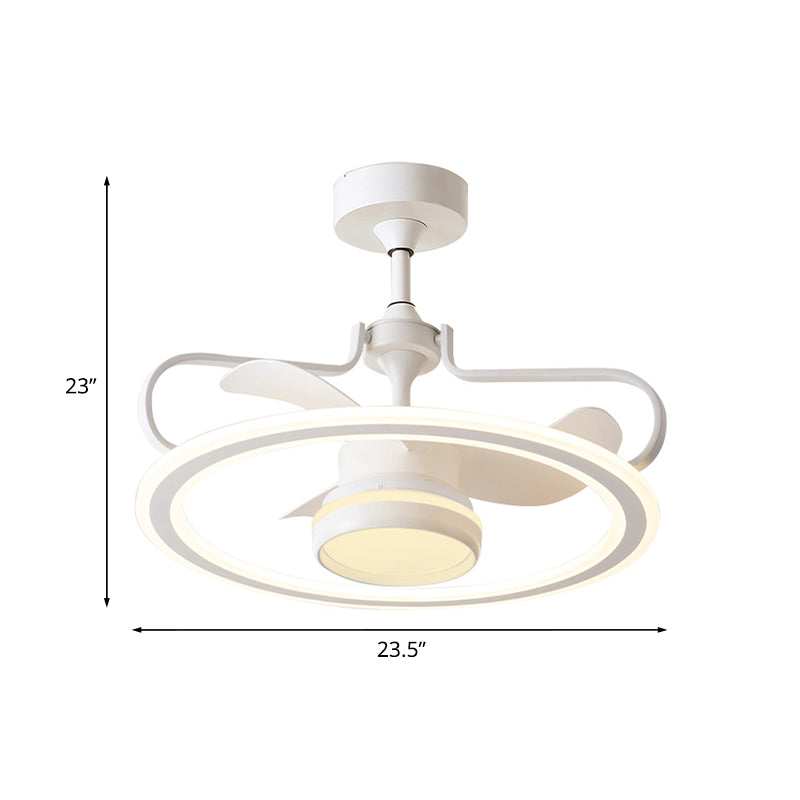 3 Blades Round Ceiling Fan Light Modernist Metal LED White Semi Flush Lamp Fixture, 23.5" Wide Clearhalo 'Ceiling Fans with Lights' 'Ceiling Fans' 'Modern Ceiling Fans' 'Modern' Lighting' 1193688