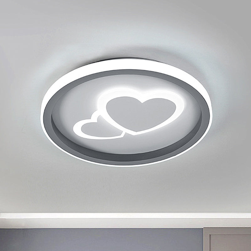 Acrylic Round/Loving Heart Pattern Flush Light Modern LED Grey Flush Mount Fixture for Bedroom Grey Loving Heart Clearhalo 'Ceiling Lights' 'Close To Ceiling Lights' 'Close to ceiling' 'Flush mount' Lighting' 1193767
