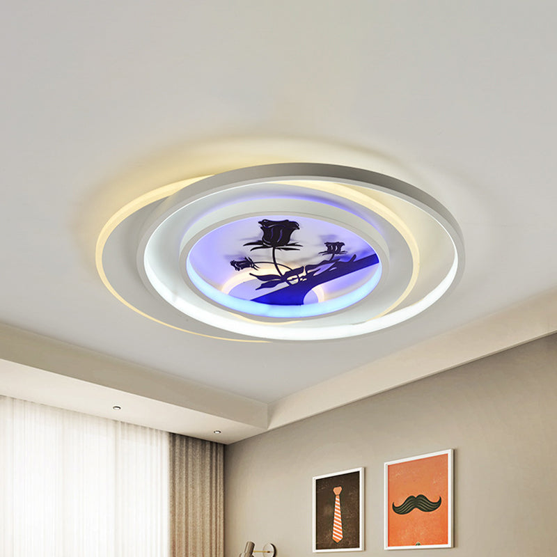 White Hoop Flush Light Fixture Modernism LED Acrylic Flushmount Lamp with Flower/Deer/Feather Pattern White Flower Clearhalo 'Ceiling Lights' 'Close To Ceiling Lights' 'Close to ceiling' 'Flush mount' Lighting' 1193776