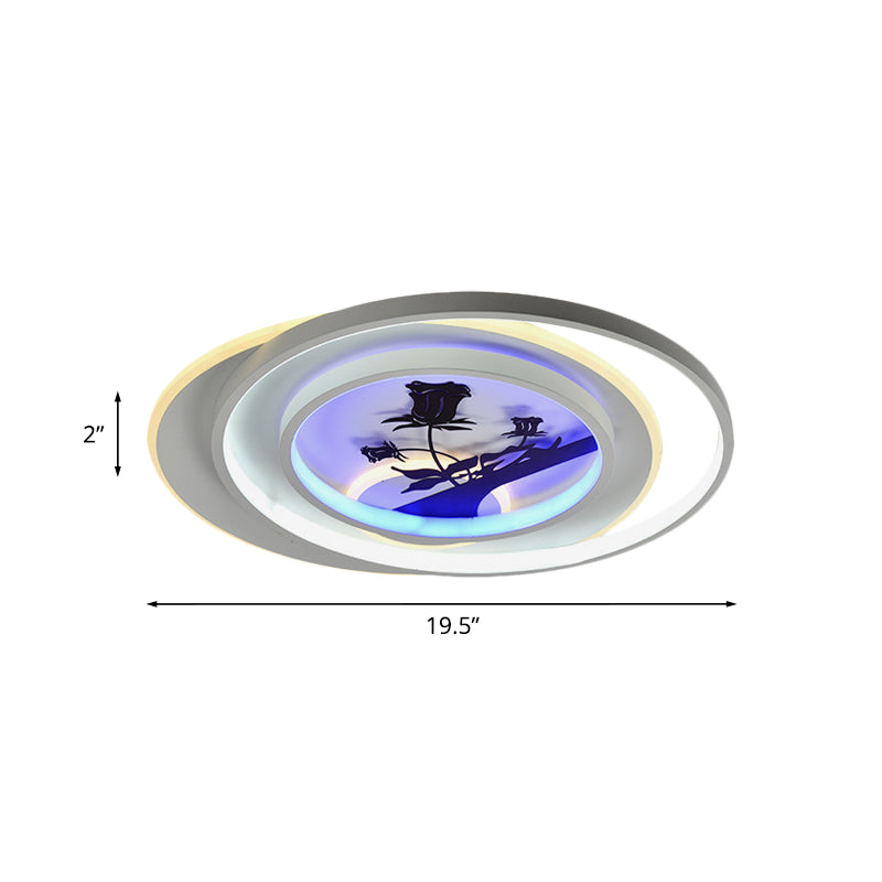 White Hoop Flush Light Fixture Modernism LED Acrylic Flushmount Lamp with Flower/Deer/Feather Pattern Clearhalo 'Ceiling Lights' 'Close To Ceiling Lights' 'Close to ceiling' 'Flush mount' Lighting' 1193780