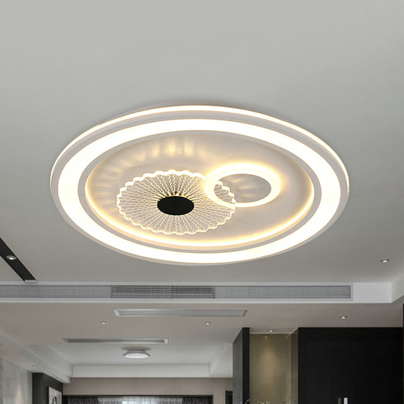 LED Bedroom Flushmount Lighting Contemporary White Finish Flush Lamp with Round Acrylic Shade Clearhalo 'Ceiling Lights' 'Close To Ceiling Lights' 'Close to ceiling' 'Flush mount' Lighting' 1193801