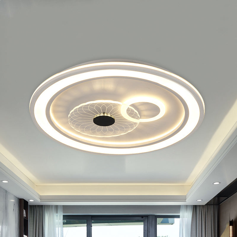 LED Bedroom Flushmount Lighting Contemporary White Finish Flush Lamp with Round Acrylic Shade Clearhalo 'Ceiling Lights' 'Close To Ceiling Lights' 'Close to ceiling' 'Flush mount' Lighting' 1193806