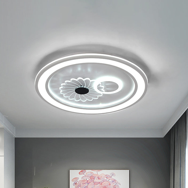 LED Bedroom Flushmount Lighting Contemporary White Finish Flush Lamp with Round Acrylic Shade Clearhalo 'Ceiling Lights' 'Close To Ceiling Lights' 'Close to ceiling' 'Flush mount' Lighting' 1193810