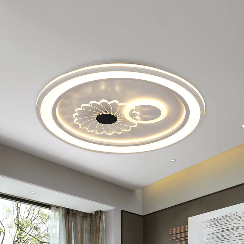LED Bedroom Flushmount Lighting Contemporary White Finish Flush Lamp with Round Acrylic Shade Clearhalo 'Ceiling Lights' 'Close To Ceiling Lights' 'Close to ceiling' 'Flush mount' Lighting' 1193811