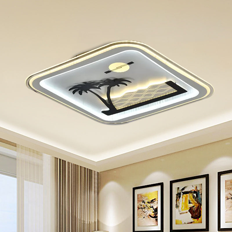 Contemporary Square Flushmount Lamp with Tree Pattern Acrylic LED Bedroom Flush Mount Fixture in White White B Clearhalo 'Ceiling Lights' 'Close To Ceiling Lights' 'Close to ceiling' 'Flush mount' Lighting' 1193822