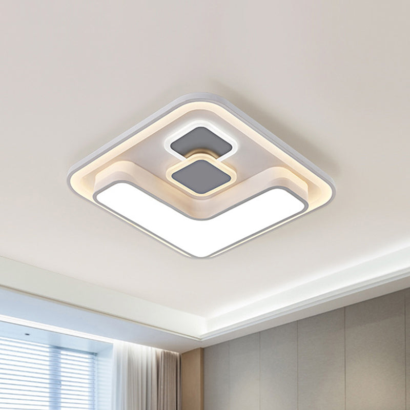 Metallic Square Flushmount Lamp Modernist LED White Flush Mounted Lighting for Bedroom Clearhalo 'Ceiling Lights' 'Close To Ceiling Lights' 'Close to ceiling' 'Flush mount' Lighting' 1193853