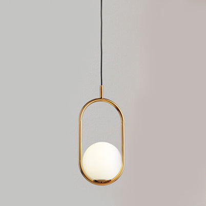 1/2 Lights Bedroom Pendant Light with Globe White Glass Shade Modern Black/Gold Hanging Ceiling Lamp 1 Gold Clearhalo 'Ceiling Lights' 'Glass shade' 'Glass' 'Modern Pendants' 'Modern' 'Pendant Lights' 'Pendants' Lighting' 119398