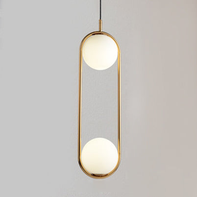 1/2 Lights Bedroom Pendant Light with Globe White Glass Shade Modern Black/Gold Hanging Ceiling Lamp 2 Gold Clearhalo 'Ceiling Lights' 'Glass shade' 'Glass' 'Modern Pendants' 'Modern' 'Pendant Lights' 'Pendants' Lighting' 119399