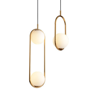 1/2 Lights Bedroom Pendant Light with Globe White Glass Shade Modern Black/Gold Hanging Ceiling Lamp Clearhalo 'Ceiling Lights' 'Glass shade' 'Glass' 'Modern Pendants' 'Modern' 'Pendant Lights' 'Pendants' Lighting' 119400