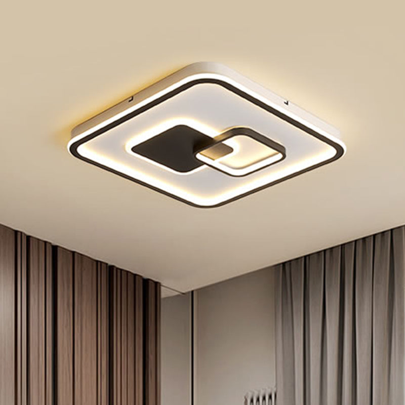 LED Bedroom Ceiling Mounted Fixture Modern Black Flush Light with Squared Acrylic Shade in White/Warm Light, 16"/19.5" W Clearhalo 'Ceiling Lights' 'Close To Ceiling Lights' 'Close to ceiling' 'Flush mount' Lighting' 1194001