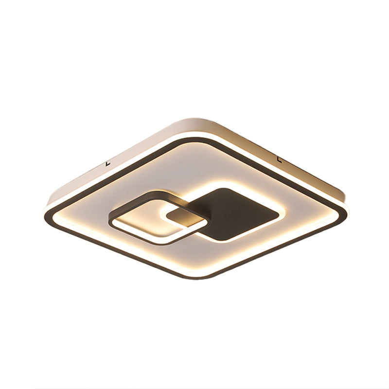 LED Bedroom Ceiling Mounted Fixture Modern Black Flush Light with Squared Acrylic Shade in White/Warm Light, 16"/19.5" W Clearhalo 'Ceiling Lights' 'Close To Ceiling Lights' 'Close to ceiling' 'Flush mount' Lighting' 1194002