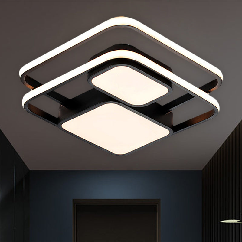 Metallic Squared Flush Mounted Lamp Contemporary White/Black LED Flush Light in White/Warm Light, 16.5"/20.5" W Black Clearhalo 'Ceiling Lights' 'Close To Ceiling Lights' 'Close to ceiling' 'Flush mount' Lighting' 1194014
