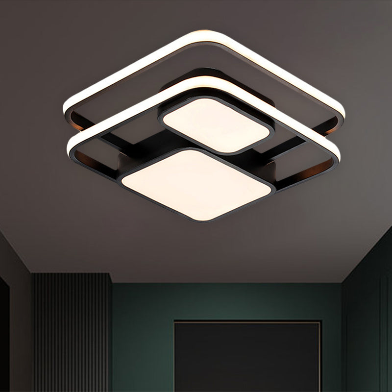 Metallic Squared Flush Mounted Lamp Contemporary White/Black LED Flush Light in White/Warm Light, 16.5"/20.5" W Clearhalo 'Ceiling Lights' 'Close To Ceiling Lights' 'Close to ceiling' 'Flush mount' Lighting' 1194015