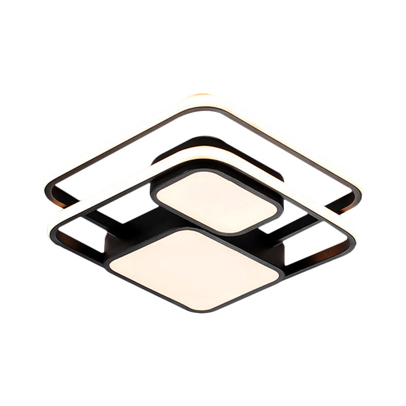 Metallic Squared Flush Mounted Lamp Contemporary White/Black LED Flush Light in White/Warm Light, 16.5"/20.5" W Clearhalo 'Ceiling Lights' 'Close To Ceiling Lights' 'Close to ceiling' 'Flush mount' Lighting' 1194016