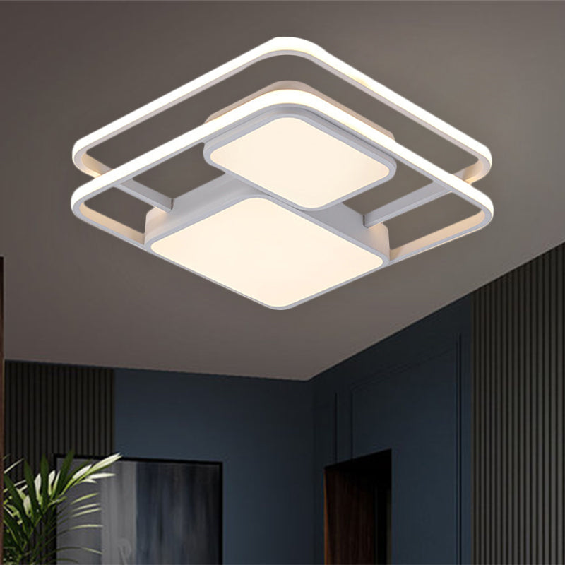 Metallic Squared Flush Mounted Lamp Contemporary White/Black LED Flush Light in White/Warm Light, 16.5"/20.5" W Clearhalo 'Ceiling Lights' 'Close To Ceiling Lights' 'Close to ceiling' 'Flush mount' Lighting' 1194020