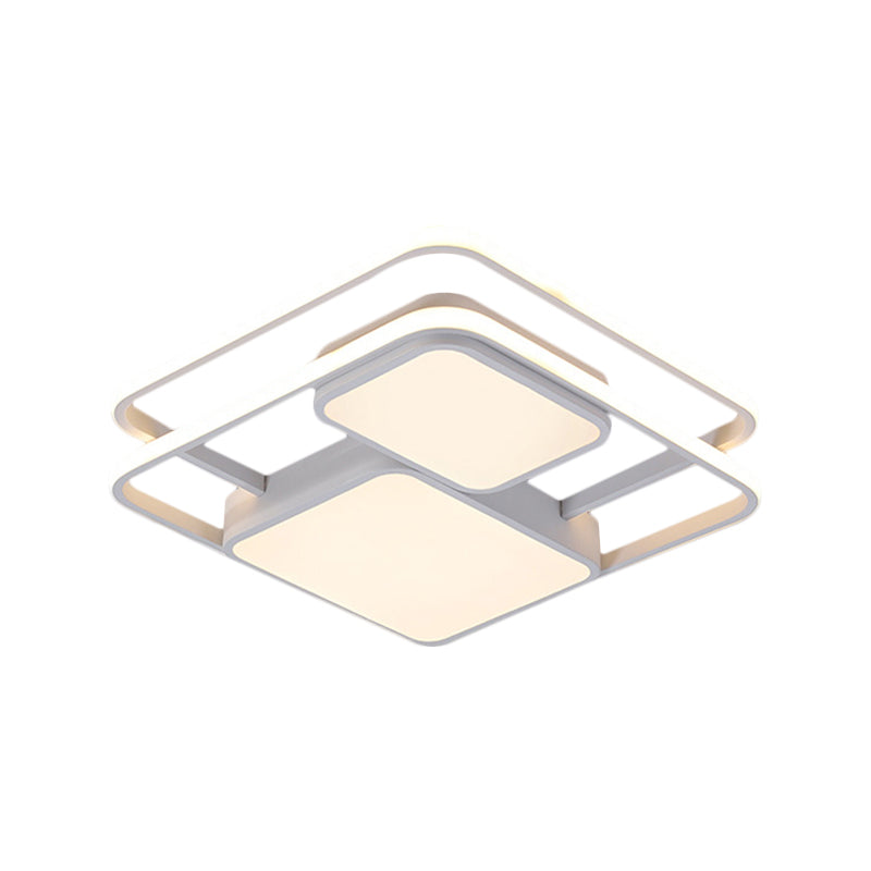 Metallic Squared Flush Mounted Lamp Contemporary White/Black LED Flush Light in White/Warm Light, 16.5"/20.5" W Clearhalo 'Ceiling Lights' 'Close To Ceiling Lights' 'Close to ceiling' 'Flush mount' Lighting' 1194021