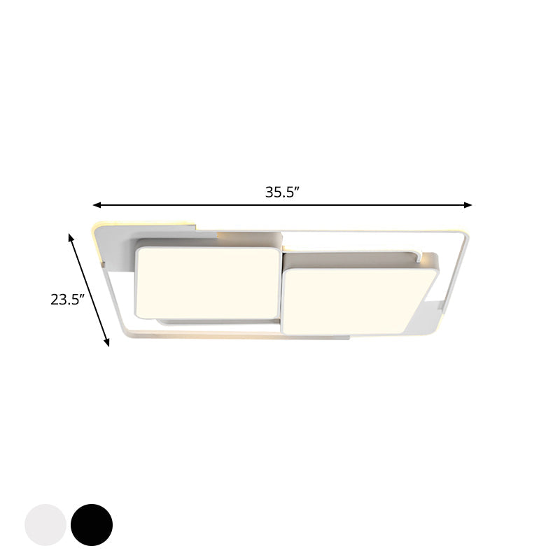 Metal Rectangular Flush Ceiling Light Modern White/Black LED Flush Lamp Fixture in White/Warm Light for Living Room Clearhalo 'Ceiling Lights' 'Close To Ceiling Lights' 'Close to ceiling' 'Flush mount' Lighting' 1194050