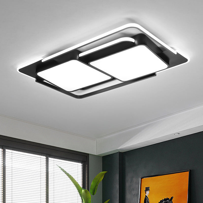 Metal Rectangular Flush Ceiling Light Modern White/Black LED Flush Lamp Fixture in White/Warm Light for Living Room Black Clearhalo 'Ceiling Lights' 'Close To Ceiling Lights' 'Close to ceiling' 'Flush mount' Lighting' 1194051