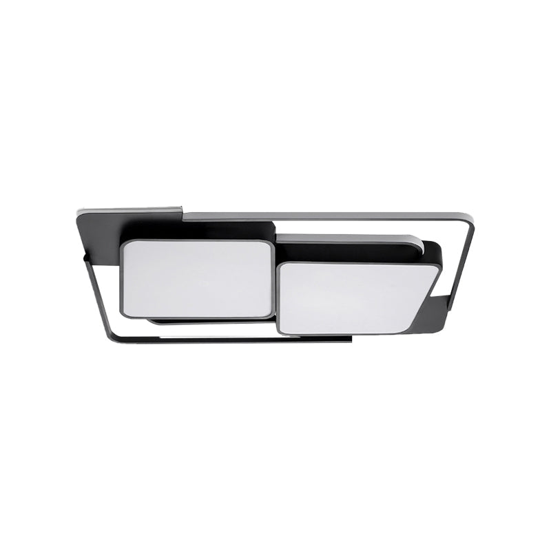 Metal Rectangular Flush Ceiling Light Modern White/Black LED Flush Lamp Fixture in White/Warm Light for Living Room Clearhalo 'Ceiling Lights' 'Close To Ceiling Lights' 'Close to ceiling' 'Flush mount' Lighting' 1194054