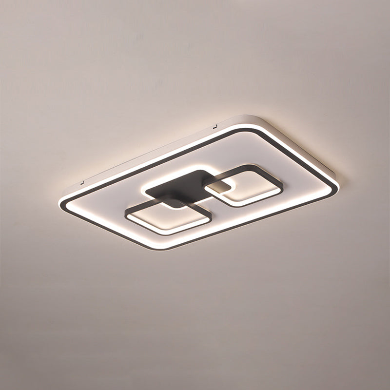 Rectangular Flushmount Lighting Modernist Metal Living Room LED Flush Mount in Black, White/Warm Light Clearhalo 'Ceiling Lights' 'Close To Ceiling Lights' 'Close to ceiling' 'Flush mount' Lighting' 1194065