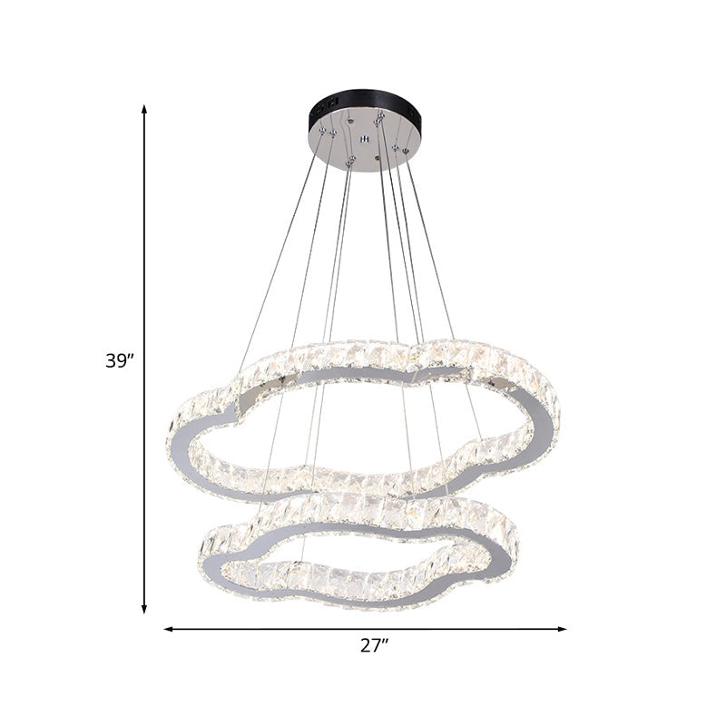 Chrome Finish LED Chandelier Simple Inlaid Crystal 2-Tier Cloud Shaped Pendant Light Kit, Warm/White Light Clearhalo 'Ceiling Lights' 'Chandeliers' 'Modern Chandeliers' 'Modern' Lighting' 1194139