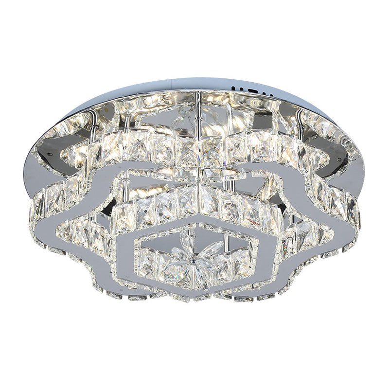 Inlaid Crystal LED Semi Flush Light Modernist Stainless Steel Flower Living Room Ceiling Flush Mount Clearhalo 'Ceiling Lights' 'Close To Ceiling Lights' 'Close to ceiling' 'Semi-flushmount' Lighting' 1194158