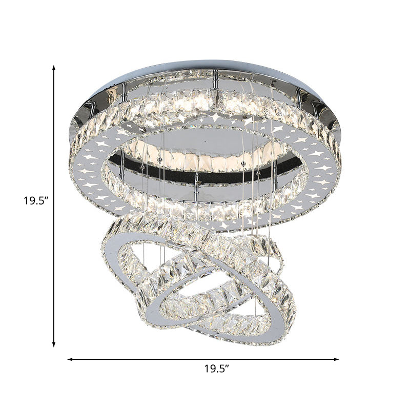 Stainless Steel 3-Ring Ceiling Lighting Modern Crystal Bedroom LED Semi Flush Mount Light Clearhalo 'Ceiling Lights' 'Close To Ceiling Lights' 'Close to ceiling' 'Semi-flushmount' Lighting' 1194171