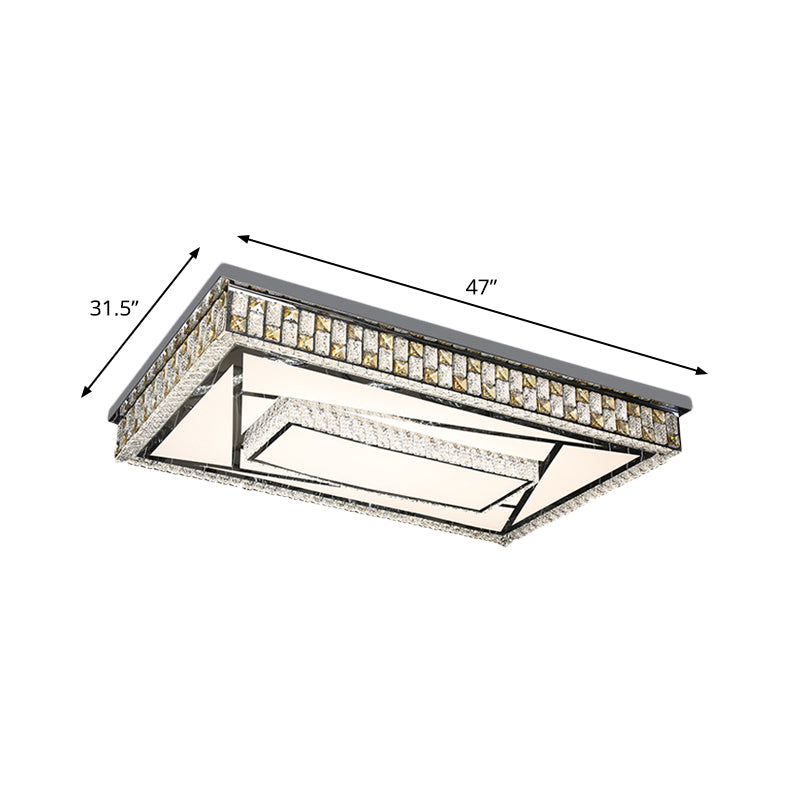 Modern 2-Layer Rectangle Flushmount Inserted Crystal LED Flush Ceiling Light Fixture with Check Side in Chrome Clearhalo 'Ceiling Lights' 'Close To Ceiling Lights' 'Close to ceiling' 'Flush mount' Lighting' 1194211