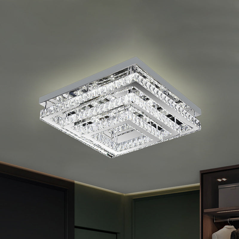 3-Tier Square Crystal Semi Flush Modernism Bedroom LED Close to Ceiling Light in Stainless Steel Clearhalo 'Ceiling Lights' 'Close To Ceiling Lights' 'Close to ceiling' 'Semi-flushmount' Lighting' 1194245