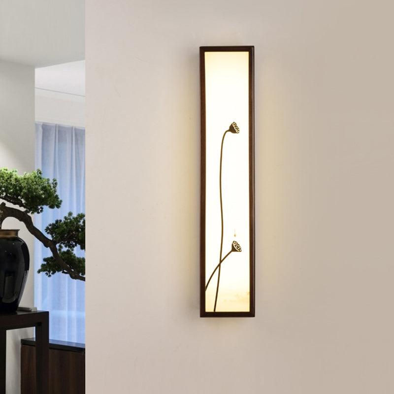 Chinese Style LED Wall Mural Lamp Acrylic Brown Rectangle Shaped Wall Mounted Light with Lotus/Leaf Pattern Brown A Clearhalo 'Wall Lamps & Sconces' 'Wall Lights' Lighting' 1194443