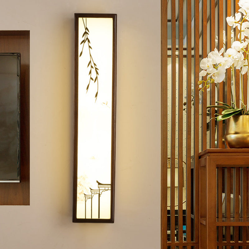 Chinese Style LED Wall Mural Lamp Acrylic Brown Rectangle Shaped Wall Mounted Light with Lotus/Leaf Pattern Brown B Clearhalo 'Wall Lamps & Sconces' 'Wall Lights' Lighting' 1194447