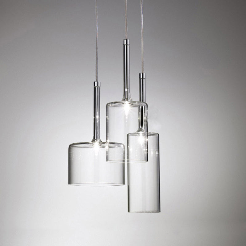 3/6/10 Lights Dining Room Cluster Lighting with Cylinder Clear Glass Shade Modern Chrome Led Hanging Lamp Clearhalo 'Ceiling Lights' 'Glass shade' 'Glass' 'Modern Pendants' 'Modern' 'Pendant Lights' 'Pendants' Lighting' 119460