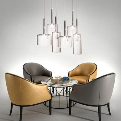 3/6/10 Lights Dining Room Cluster Lighting with Cylinder Clear Glass Shade Modern Chrome Led Hanging Lamp 6 Clear Clearhalo 'Ceiling Lights' 'Glass shade' 'Glass' 'Modern Pendants' 'Modern' 'Pendant Lights' 'Pendants' Lighting' 119461