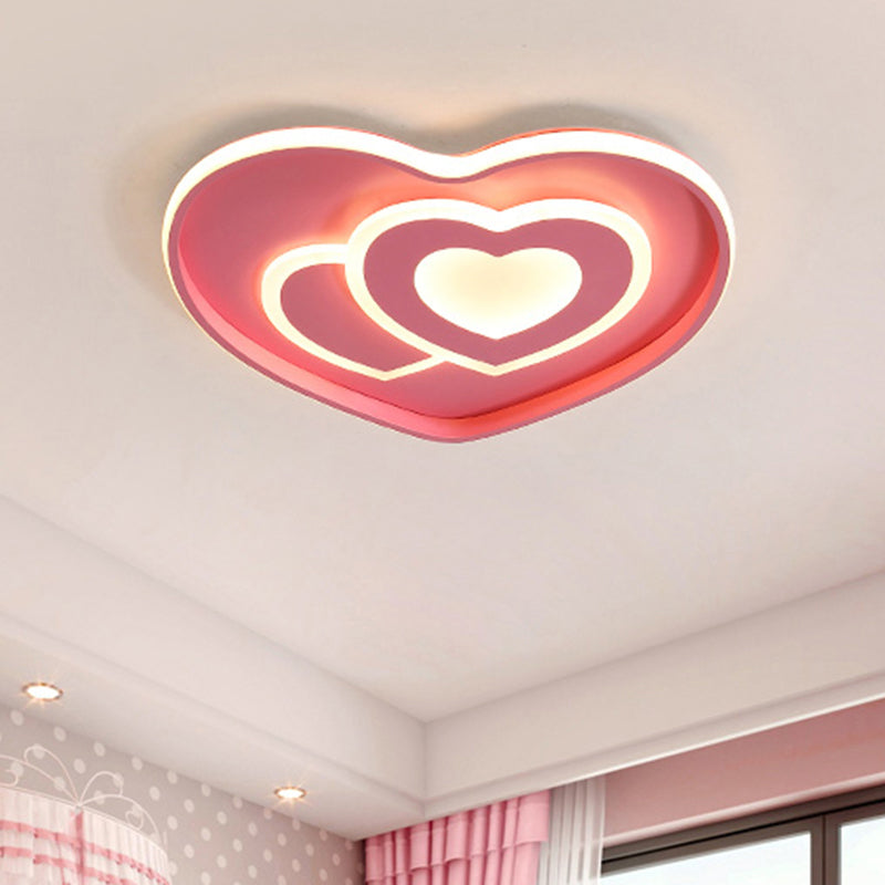 Loving Heart Shape Ceiling Flush Nordic Style Acrylic Blue/Pink Finish LED Flush Mount Lighting Pink Clearhalo 'Ceiling Lights' 'Close To Ceiling Lights' 'Close to ceiling' 'Flush mount' Lighting' 1194613