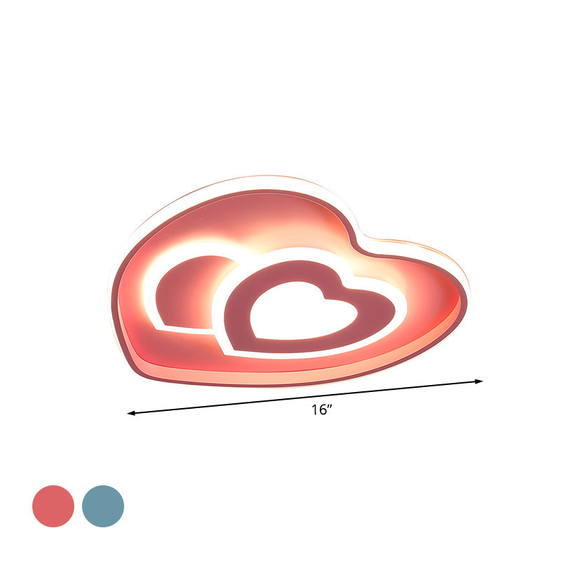Loving Heart Shape Ceiling Flush Nordic Style Acrylic Blue/Pink Finish LED Flush Mount Lighting Clearhalo 'Ceiling Lights' 'Close To Ceiling Lights' 'Close to ceiling' 'Flush mount' Lighting' 1194616