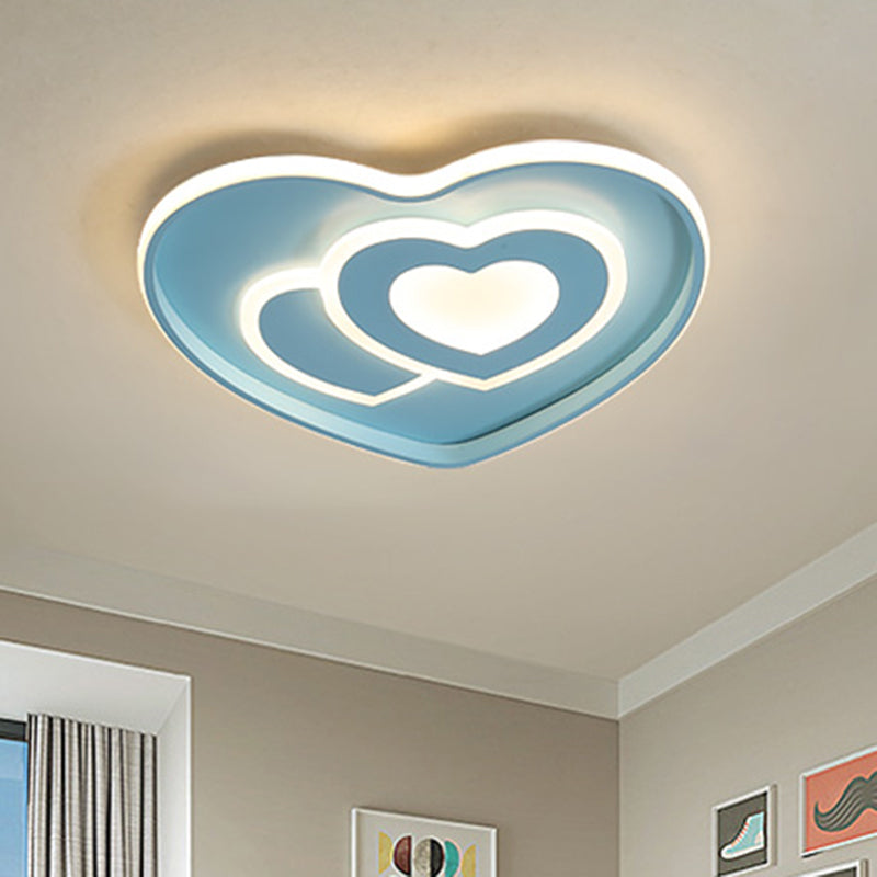 Loving Heart Shape Ceiling Flush Nordic Style Acrylic Blue/Pink Finish LED Flush Mount Lighting Clearhalo 'Ceiling Lights' 'Close To Ceiling Lights' 'Close to ceiling' 'Flush mount' Lighting' 1194619