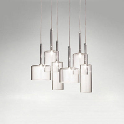 3/6/10 Lights Dining Room Cluster Lighting with Cylinder Clear Glass Shade Modern Chrome Led Hanging Lamp Clearhalo 'Ceiling Lights' 'Glass shade' 'Glass' 'Modern Pendants' 'Modern' 'Pendant Lights' 'Pendants' Lighting' 119462