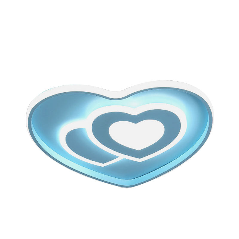 Loving Heart Shape Ceiling Flush Nordic Style Acrylic Blue/Pink Finish LED Flush Mount Lighting Clearhalo 'Ceiling Lights' 'Close To Ceiling Lights' 'Close to ceiling' 'Flush mount' Lighting' 1194620